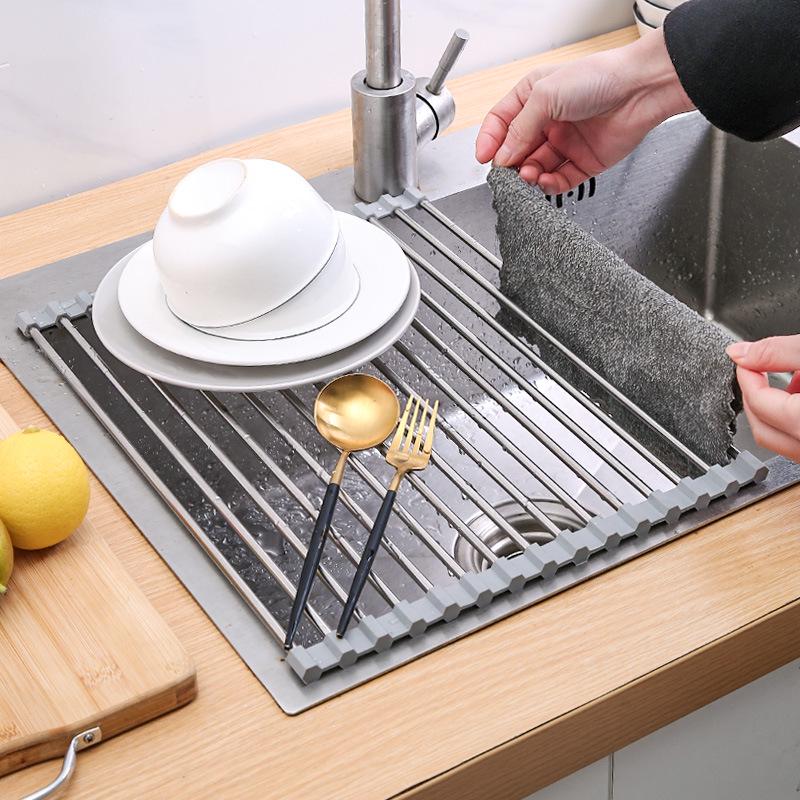 Foldable Stainless Steel Sink Dish Rack and Drainer for Kitchen