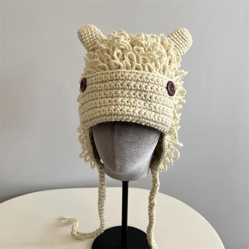 Cute Rabbit Ears Burr Feeling Hand Crocheted Male and Female Students Funny Cartoon Autumn and Winter Warm Pullover Hat