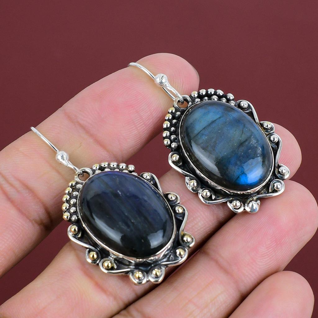 Boucles d'oreilles en labradorite, bijoux faits main, boucles d'oreilles en pierres précieuses, boucles d'oreilles en argent sterling 925, magnifiques boucles d'oreilles pendantes, bijoux avec pierre de naissance, cadeaux pour elle