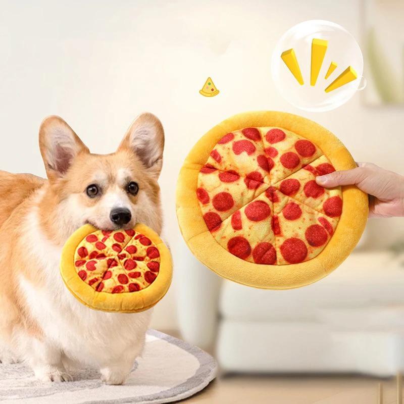 Interactive Design Plush Pizza-shaped Dog Flying Disc Toy with Loud Paper & 6 Squeakers, Also Donut - Shaped Chew Toy for Pets