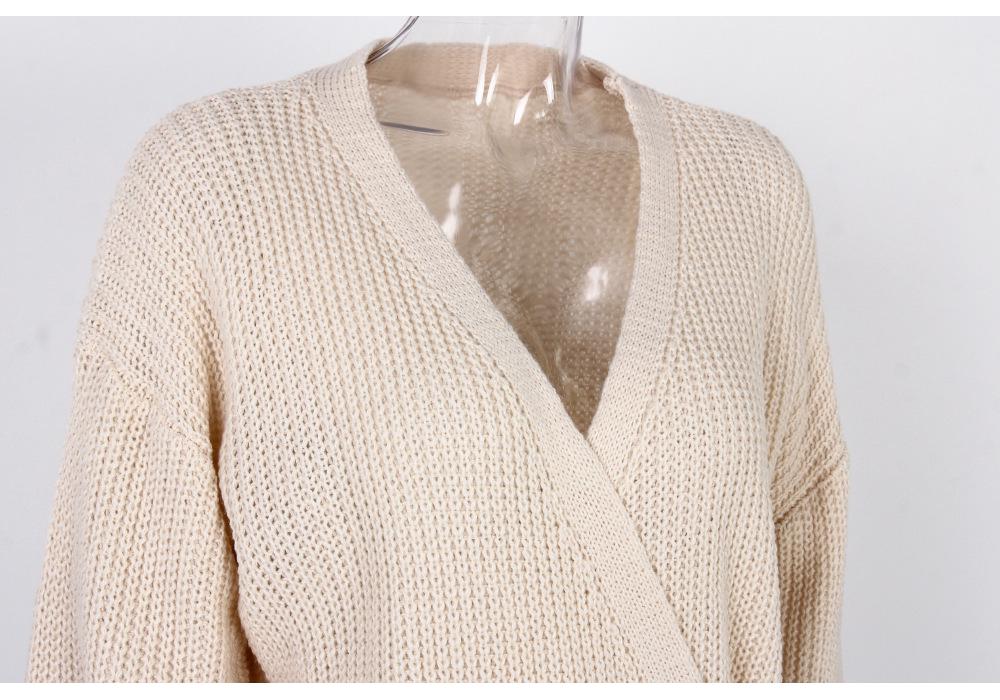 Clearance Casual V-neck Tie-up Knot Knit Sweater for Women - Autumn/Winter European and American Style