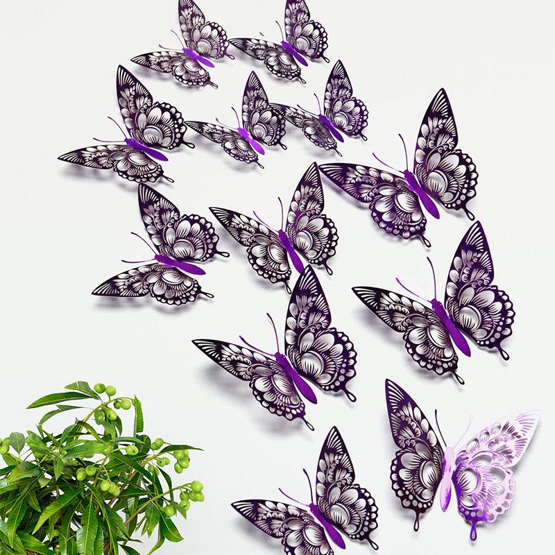 Набор из 12 штук разноцветных наклеек на стену в виде бабочек 10 цветов, с полым вырезом, DIY, имитация из перламутровой бумаги, декор для дома, комнаты