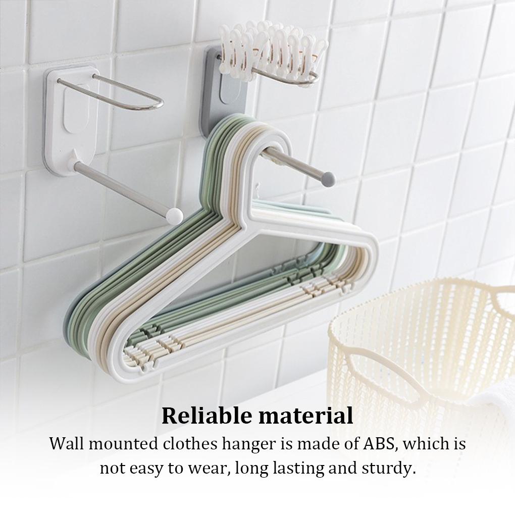 Clothes Hanger Wall Mounted Plastic Household Laundry Room Hanging Coat Drying Holder Stand Punch Free Organizer Hook