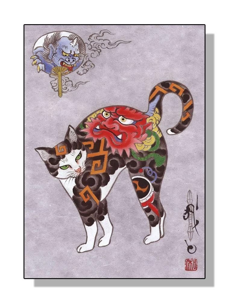

Vinatge забавные японские тату-постеры с котами и принты, холст, картина Ukiyo e Playing Cats, настенное искусство для гостиной, домашний декор 21x30cm No Frame