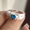 925 Sterling Silver Rings for Women Couple Minimalist Handmade Simple BLue Heart CZ Ring Fine Jewelry Gift Prevent Allergy