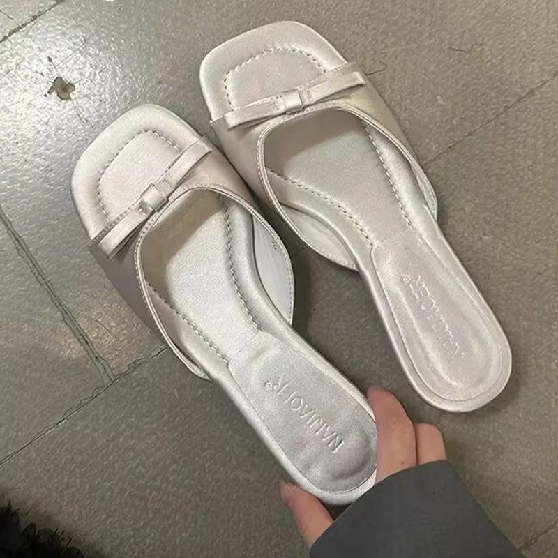 

Fashion Bow Women s Slippers Fashion Heeled Shoes Elegant Woman Sandals Summer 2025 Designer Slides Flip Flops Brand Zapatos De Mujer 39 серебряный