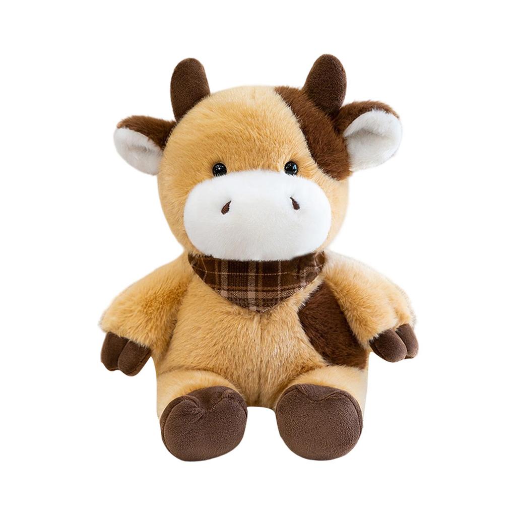 Plush Cow Stuffed Animal Soft Toy with Scarf Small Cow Doll for Kids Birthday Gift Cozy Fabric Material Durable Design