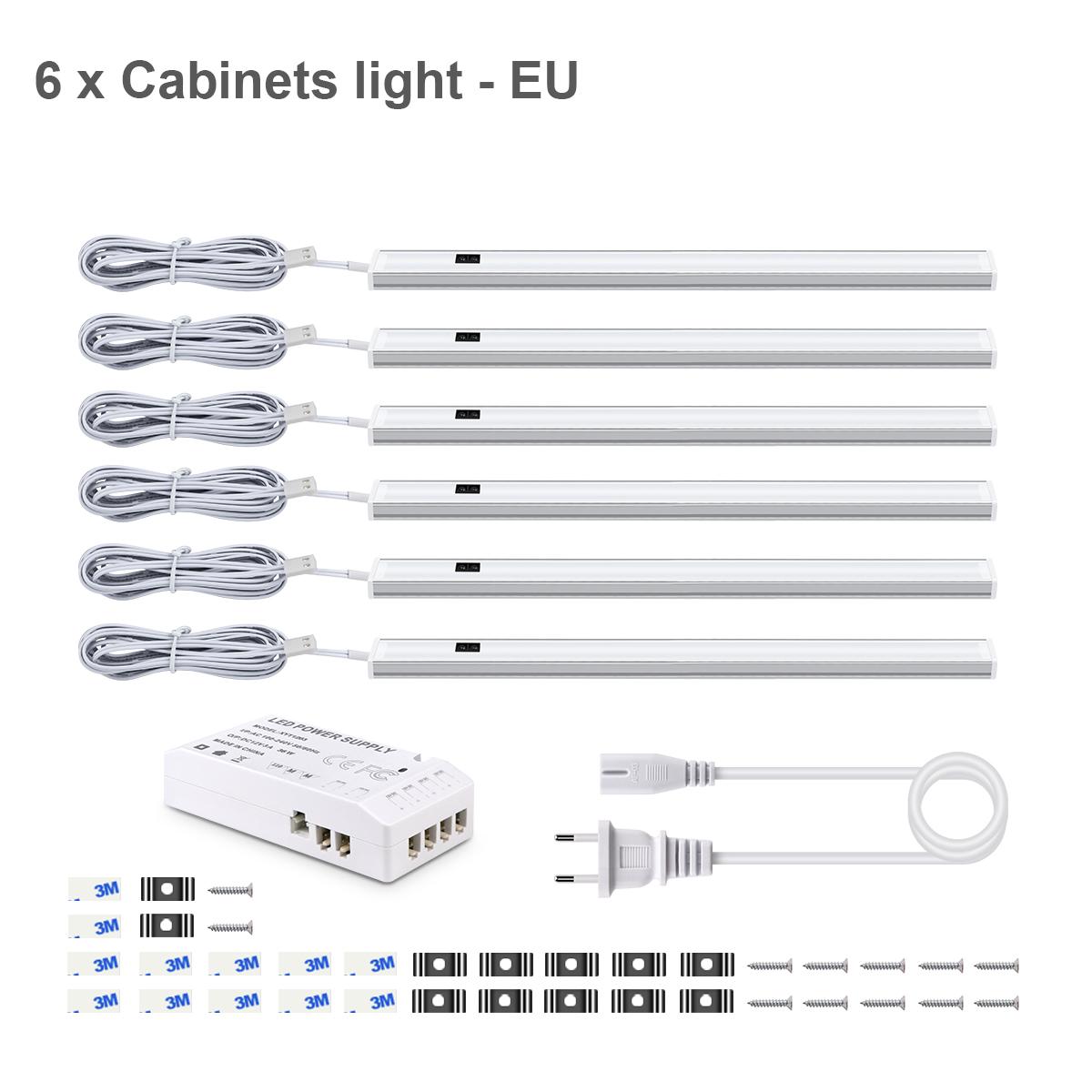 

Ручной переключатель с вилкой европейского стандарта, светодиодный светильник под шкафом для кухонной лампы, алюминиевый ночник, домашний гардероб, подсветка шкафа, декоративное освещение 40CM-6Pack теплый белый