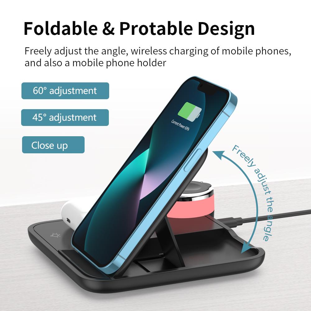 100W Fast Wireless Charger Stand 8 Lights 4 In 1 Foldable Charging Dock Station for iPhone 14 13 12 11Pro Max iWatch 8 7 AirPods