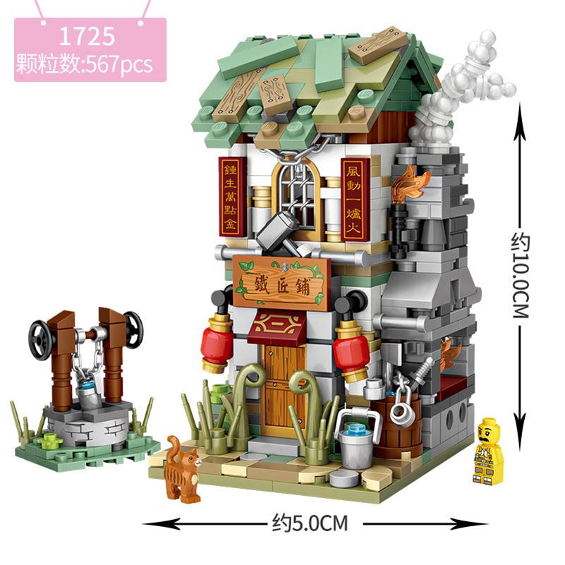 Klocki LOZ Mini Sklep Uliczny Styl Chiński Klocki Budowlane Bar Sklep z Jedzeniem Zabawki do Składania Dla Dzieci Prezenty Świąteczne Dziewczynki 1722