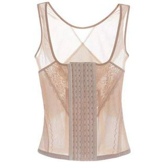Breathable 3-Row Steel Boned Waist Shaping Vest with Lace & 17 Buttons