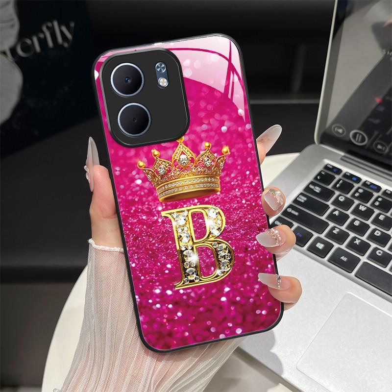 For OPPO A5X 4G 5G CPH2725 Case Fashion Letters Design Hard Tempered Glass Back Covers For OppoA5X A 5X Shockproof Phone Shell