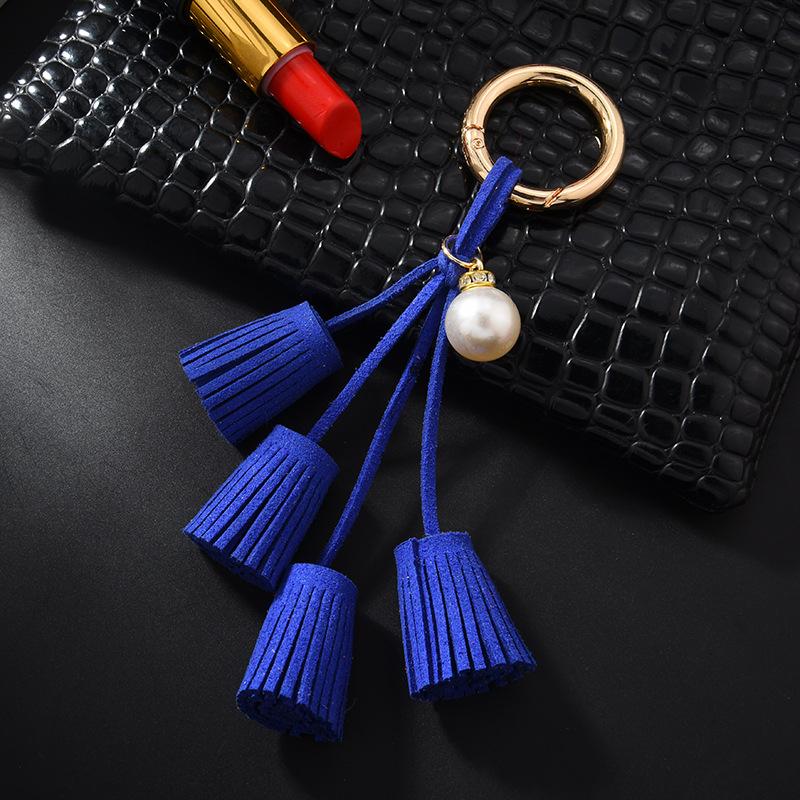 Korean Velvet Tassel Keychain Leather Tassel Pearl Pendant Car Ornaments Female Key Chain Plush Bag Pendant