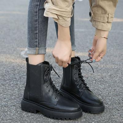 Damen Spitze Herbststiefel Damen Damen Klobiger Keilabsatz Plateau Schwarzes Lackleder Stiefeletten Punk Goth Neuankömmling 2024