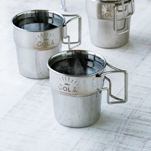 Kakusee SOLA PP-03 4-Piece Stackable Stainless Steel Outdoor Mugs Set with Compact Storage Bag for Camping