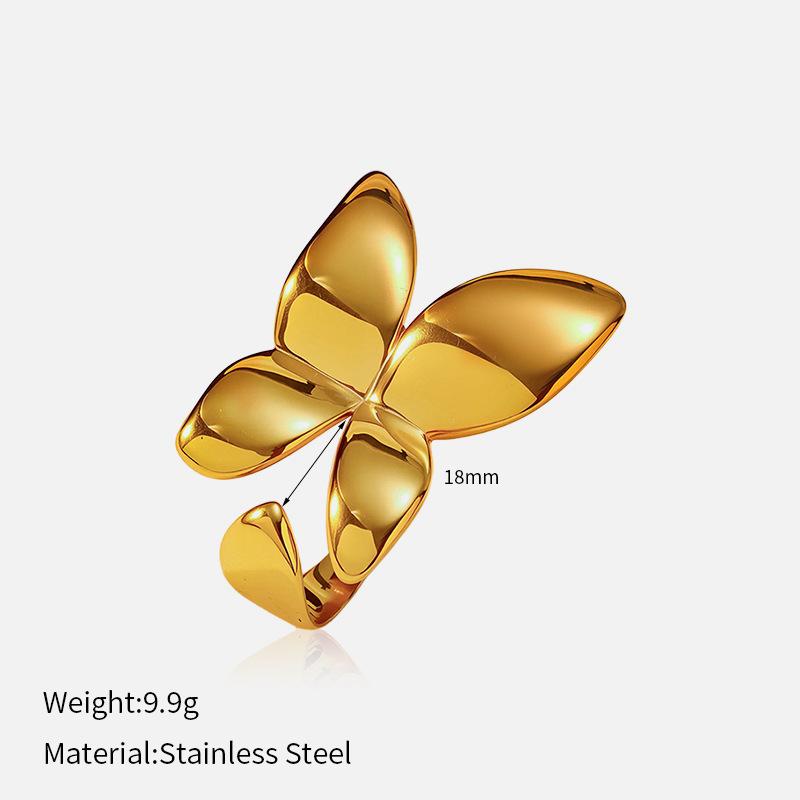 European and American fashion influencer bestseller: glossy open titanium steel ring, stainless steel plated with 18K gold, niche ring for women
