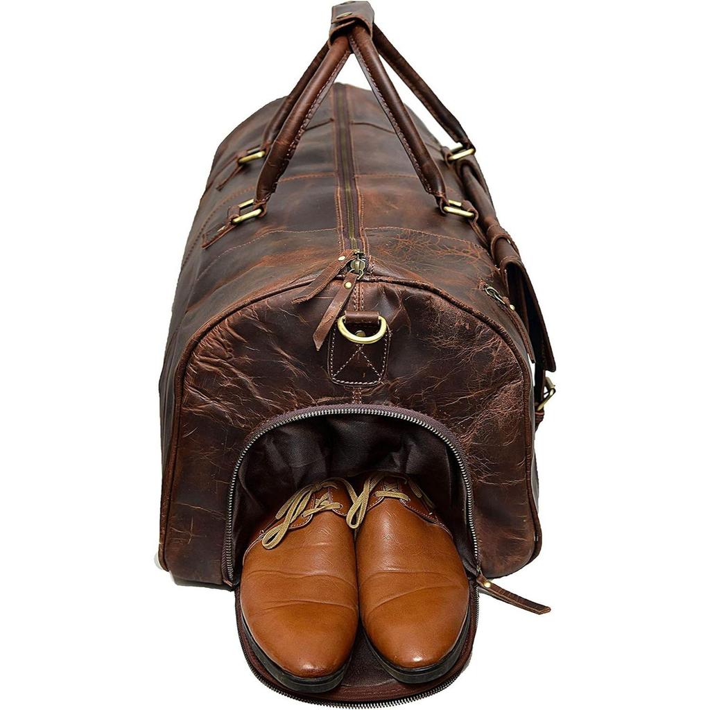 28" Large Leather Travel Bag Duffel Bag Gym Sports Flight Cabin Bag Leather Holdall Overnight Weekend Large Luggage Bag With Leather Toiletry Combo