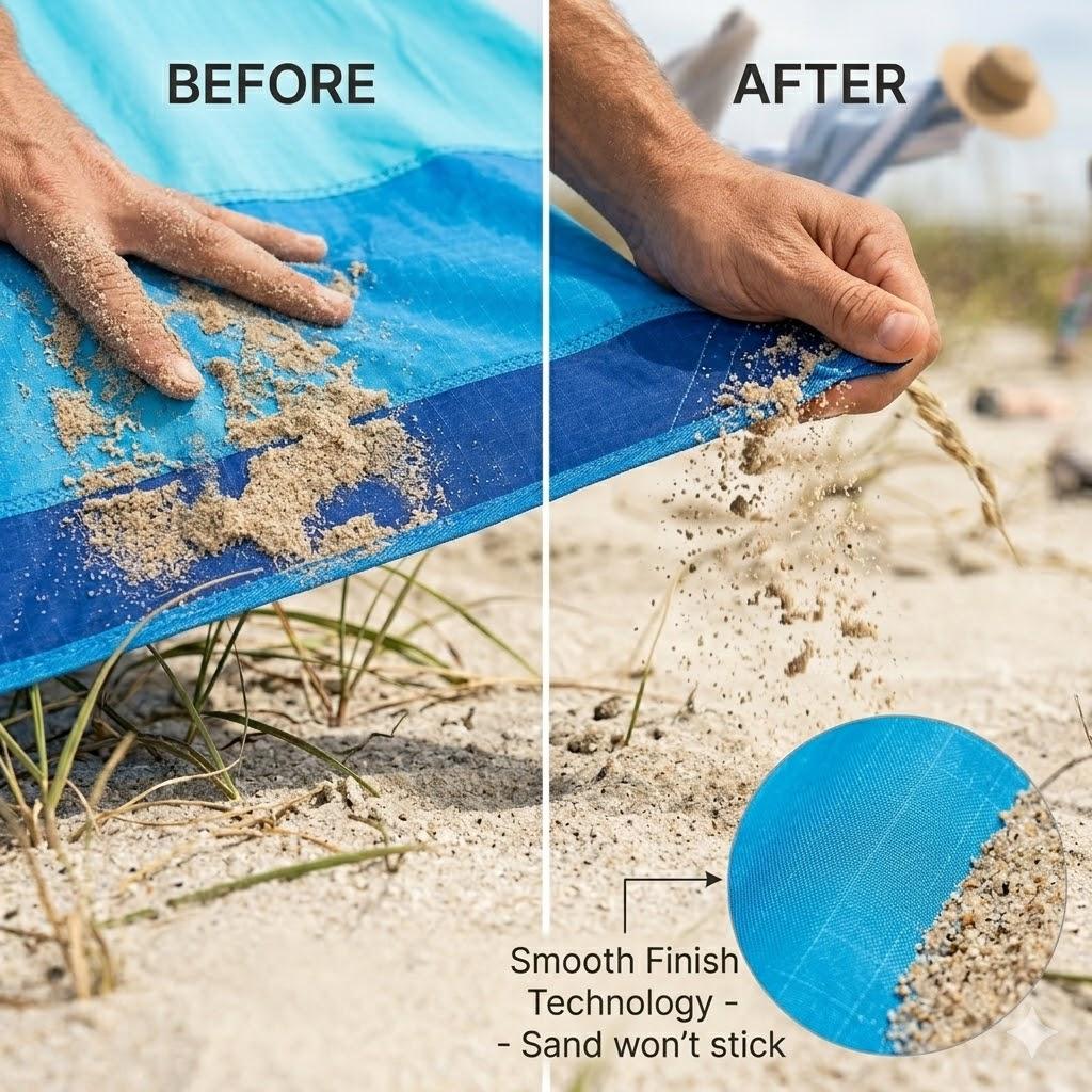 Oversized Beach Blanket Sand Free Water Resistant Ripstop Polyester Picnic Mat with 4 Stakes for 2-8 Adults Large Outdoor Rug