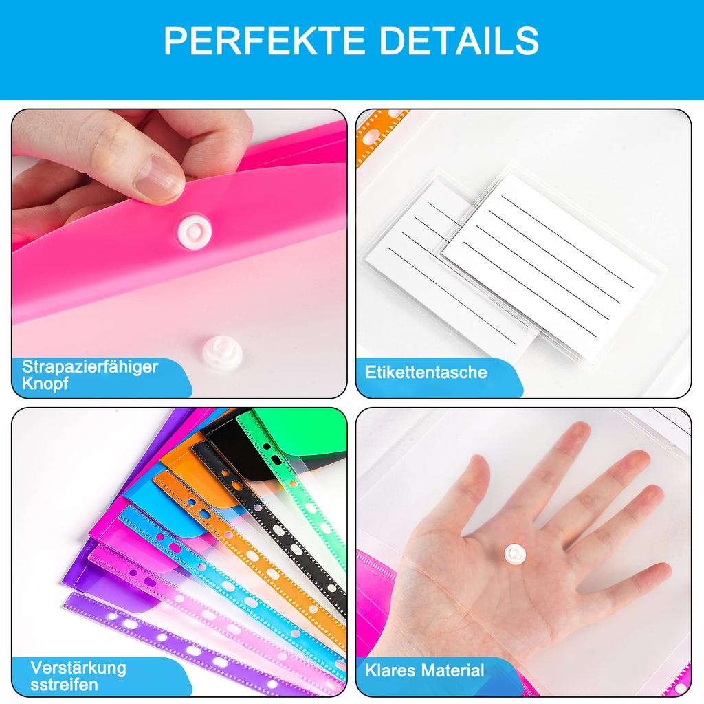 6PCS A4 file bag, contract bag, 11 hole insertable loose leaf bag, test paper bag, transparent three-dimensional buckle bag