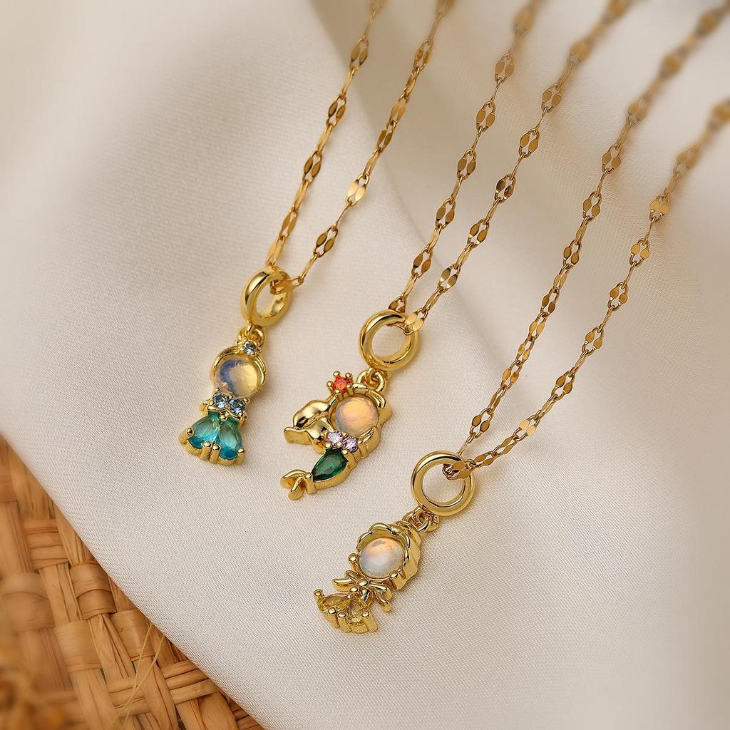 Aogou Gold-Plated Zircon Princess Necklace - Women's Exquisite Fairy Tale-Inspired Cute Collarbone Chain.