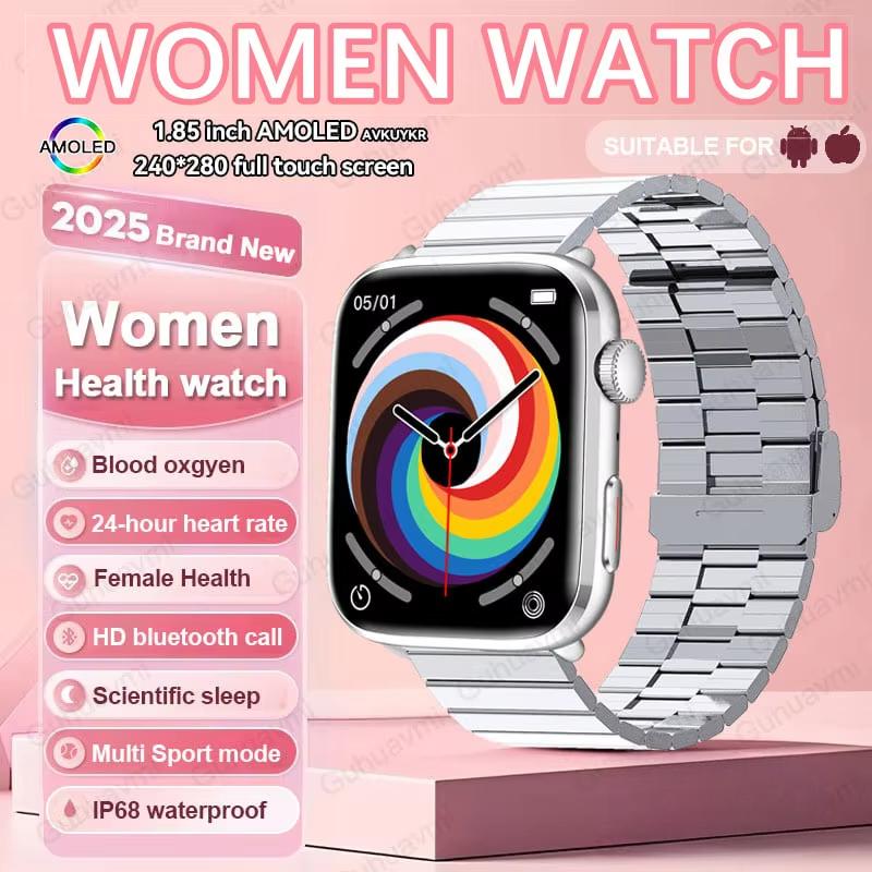 2025 New NFC Smat Watch Women 1.85-inch Blood Pressure Heart Rate Bluetooth Call Female Health Smarwatches Ladies for IOS Android