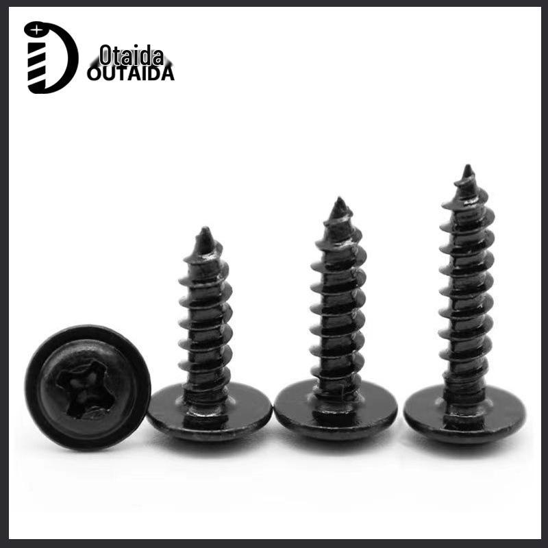 Black Carbon Steel Phillips Head Self-Tapping Screws with Washer, Pan Head, Sharp Tail, Sizes M1.4-M4.