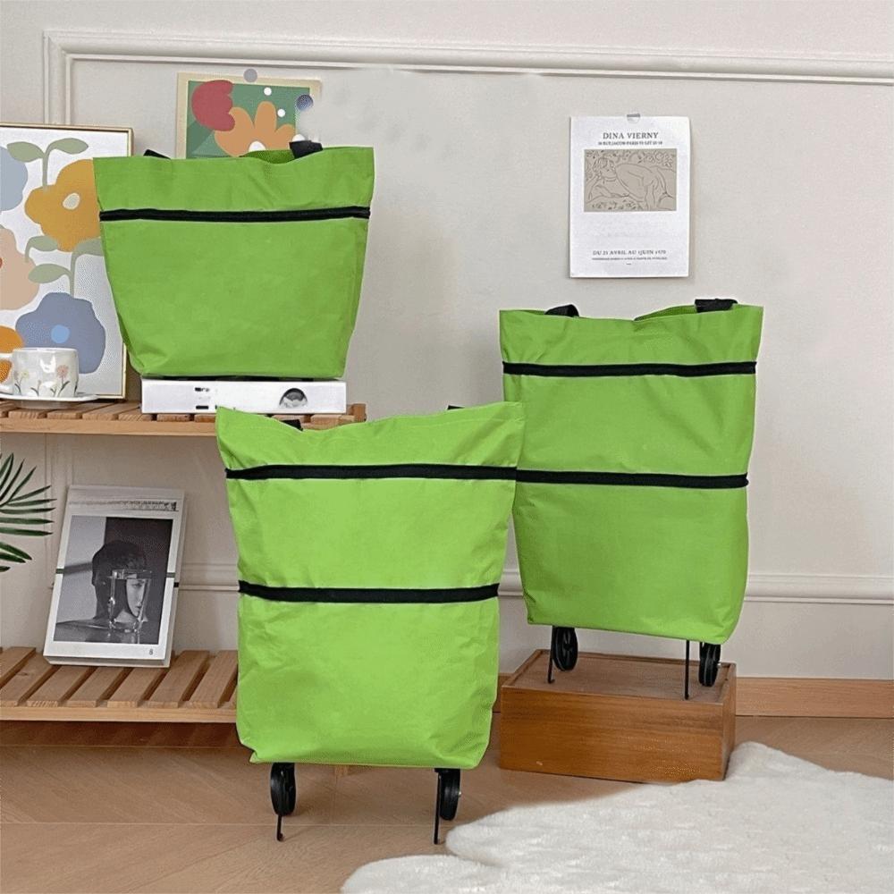2 In 1 Foldable Shopping Bag with Wheel Oxford Cloth Shopping Trolley Handbag Supermarket