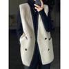 Autumn and Winter Women's Long Faux Mink Fur Vest with V-neckline and Splicing Faux Leather