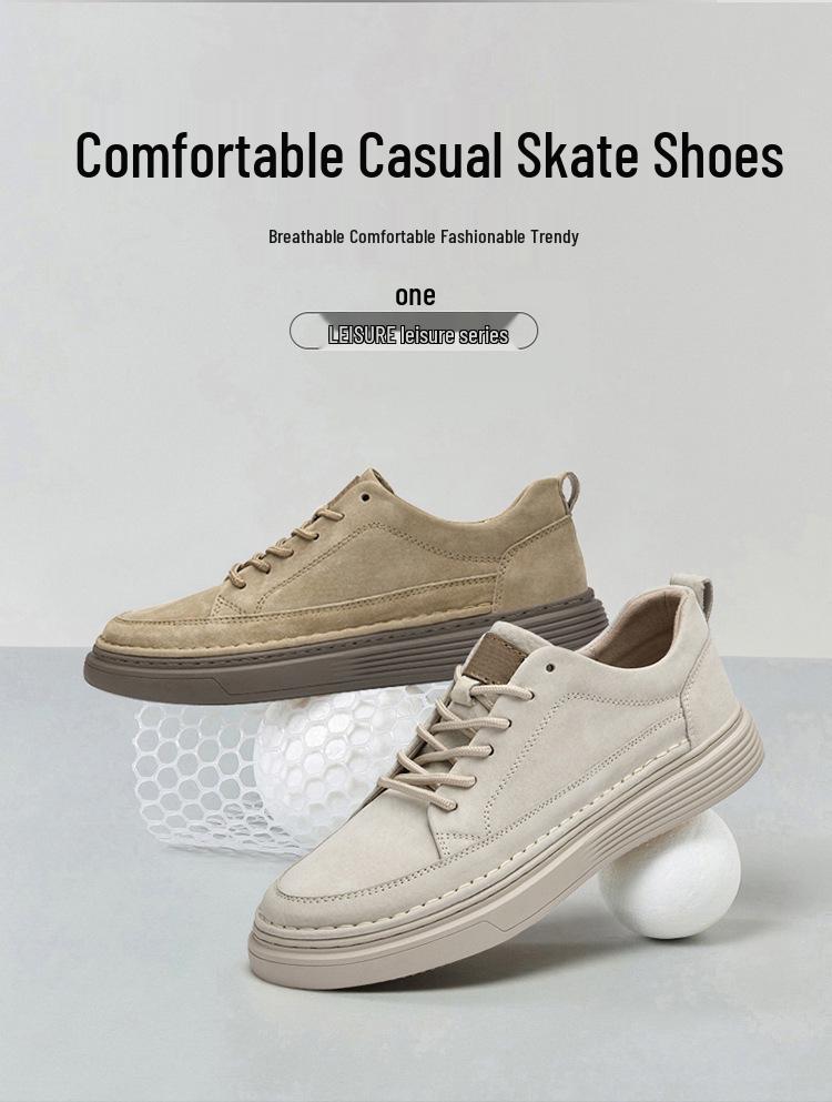 Plus Size Men's Skate Shoes, Size 47, Pigskin Top Layer, British Style, Thick Sole, Youth Casual Fashion Sneakers