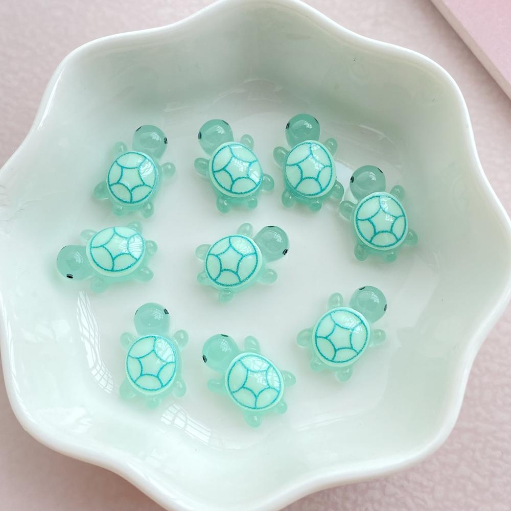 30Pcs Cute Mini Cartoon Night Light Hand-painted Turtle Nail Art Resin Designer Charms DIY Craft For Nail 3D Decorations Jewelry