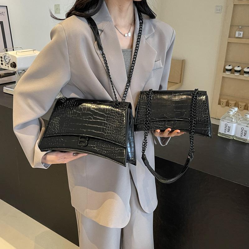 New spring new fashion street shot light luxury crocodile pattern hourglass bag single shoulder oblique span women's bag