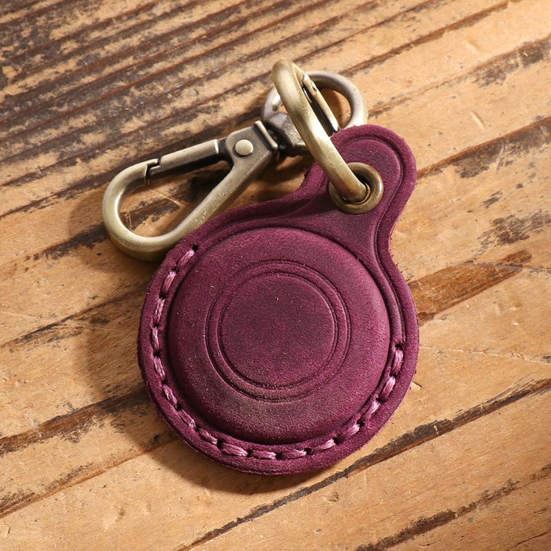 For Airtag Leather Protective Case Keychain Vintage Pets Tracker Case Anti-Loss Locator Holder Access Card Holder