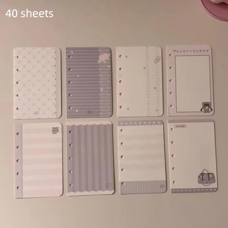 Æstetisk 6-huls ringbind påfyldningspapir 60 ark 6 designs M5 løse ark planlæggerindsats Pink Brun Journal sider