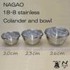 Nagao Tsubame-Sanjo Deep Bowl and Colander Set, Standard, 26cm Outer Diameter, 18-8 Stainless Steel, Made in Japan