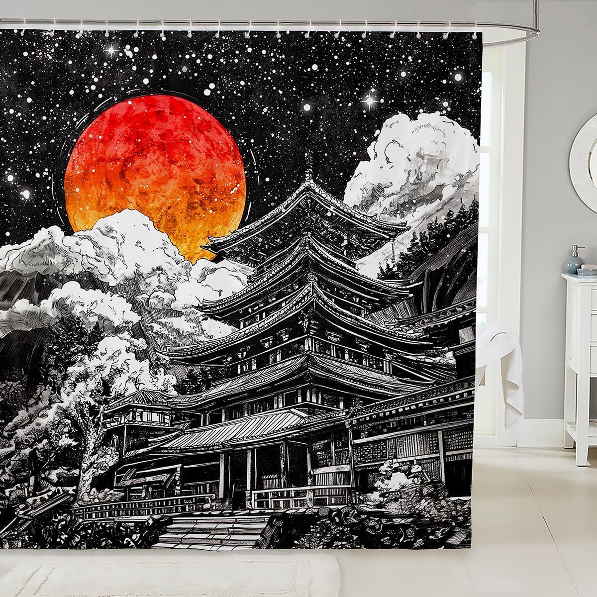

Japanese Koi Fish Shower Curtain Cherry Blossoms Bath Curtain Kids Boys Girls Botanical Flowers Floral Print Bathroom Shower W60H190(CM)-1 Pcs
