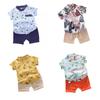 Summer Printed Pyramid Shirt Short Sleeved Shorts Set for Male and Female Infants and Young Children