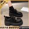 Fashion Korean Style Black Mary's Small Leather Shoes Women's Autumn New Fashionable Versatile Large Heel Anti-Slip Loafers