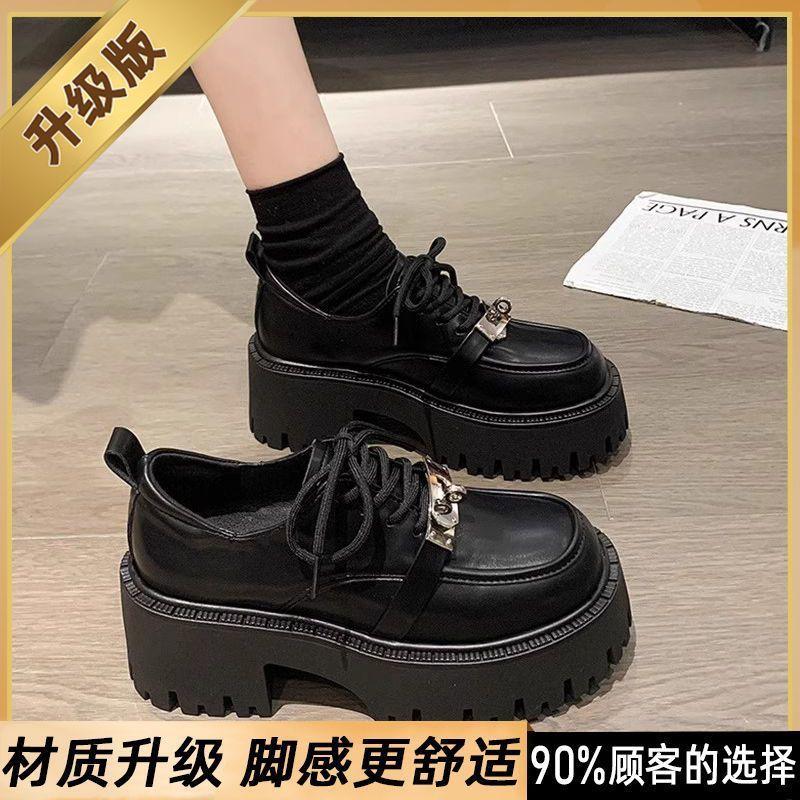 Fashion Korean Style Black Mary's Small Leather Shoes Women's Autumn New Fashionable Versatile Large Heel Anti-Slip Loafers
