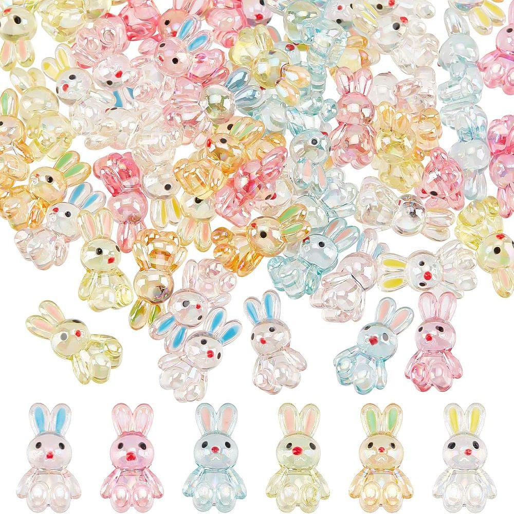 1bag 72pcs 6 colors Transparent Acrylic Beads with Enamel AB color Rabbit Mixed color 25x14.5x11mm Hole: 2.5mm 12pcs/color