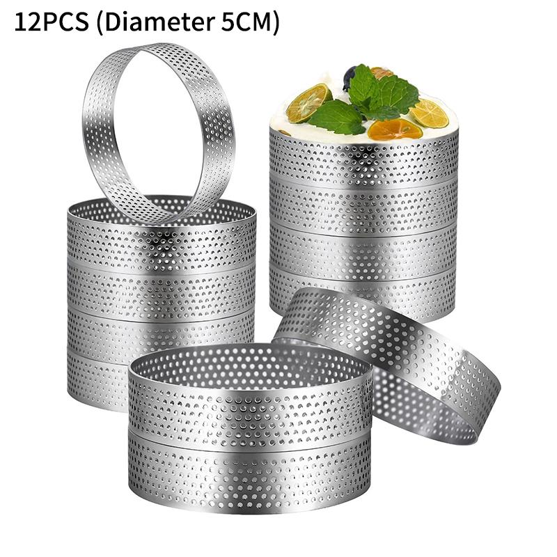 

Professional French Tart Ring, Stainless Steel Perforated Cake Mousse Ring Baking Mold for Crust & Cornbread in Electric Grill