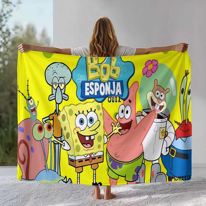 Funny S-SpongeBob Patrick Star Cartoon Flannel Blanket,Ultra Soft Warm Plush Throw for Home Bedroom Bed Sofa Cover Camping gift