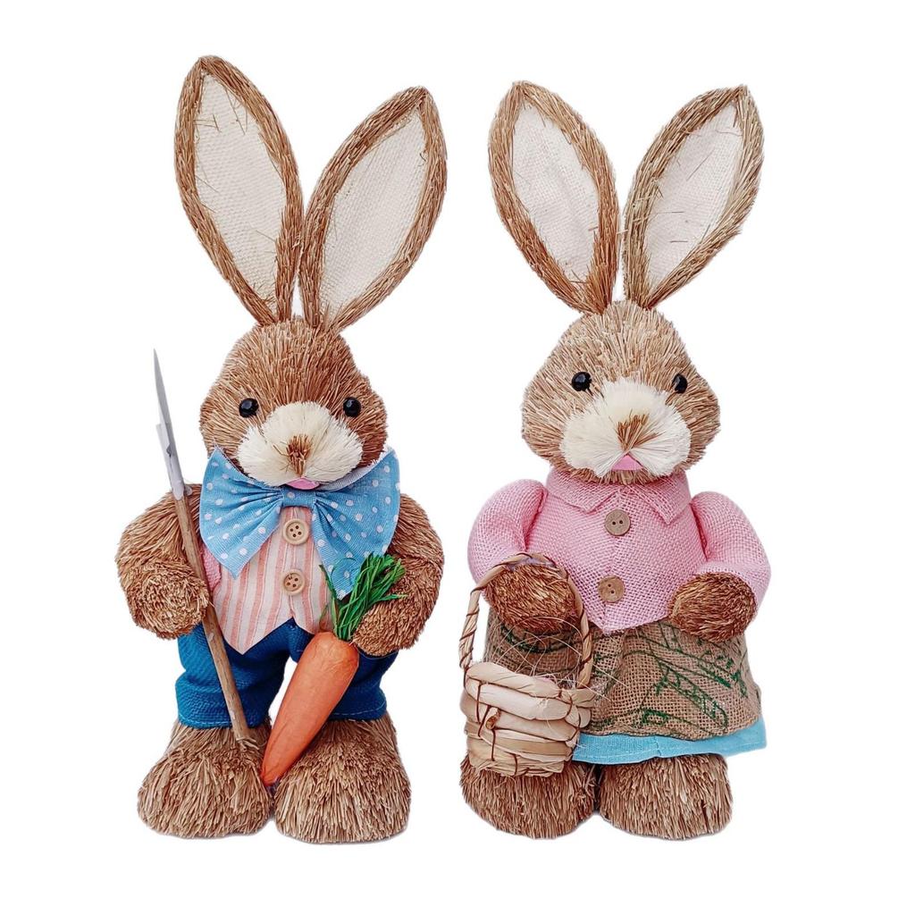 45CM Medium Woven Reed Rabbit Handmade Forest Style Folk Home Decoration Souvenir