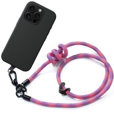 Cord Case for iPhone 16 Pro Max, Black Shockproof Liquid Silicone with Detachable Pink Cord