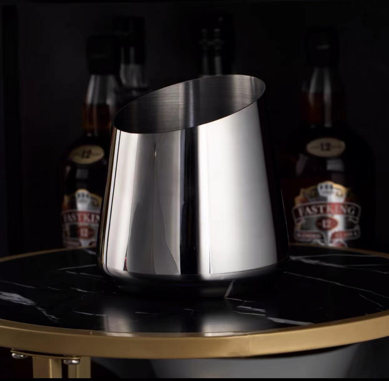 6L Ice Bucket Bar Wine Column Supplies Large Stainless Steel Ice Bucket Thickened Metal Dry Ice Bucket Cooling Barrel
