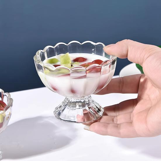 Yangyizhi Glas Dessertschale, Eiskristallbecher auf Fuß, Kleine Vintage-Parfait-Schale für Eisbecher, Obst, Pudding, Gewürze, Snacks, Servieren