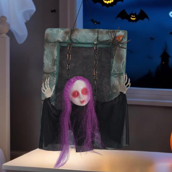 Animated Halloween Decoration Hanging Skull/Ghost/Pumpkin Man Prisoner with Light-up Eyes And Spooky Sounds for Home Porch Party Haunted House Decor