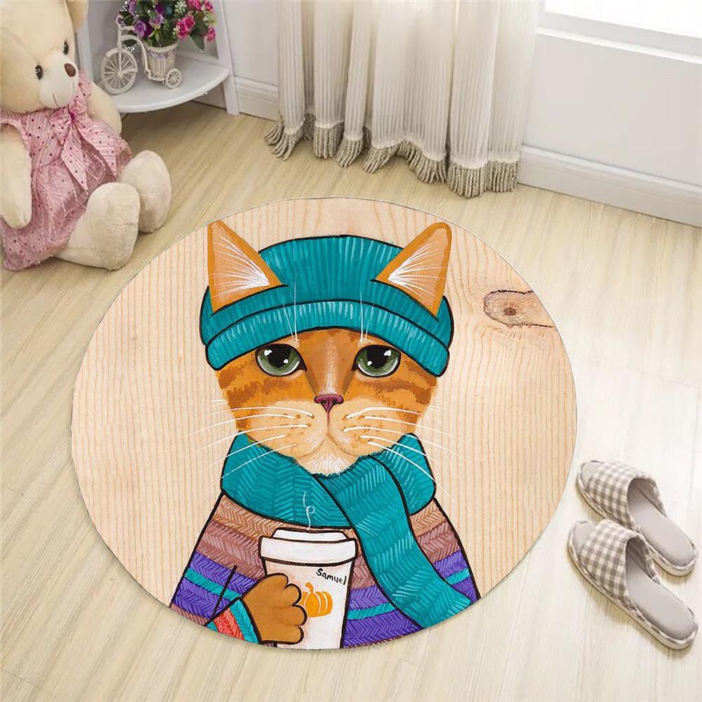 Cartoon Animal Head Floor Mat Round Pet Cute Rug Bedroom Living Room Korean Style Chair Rug Kids Carpets
