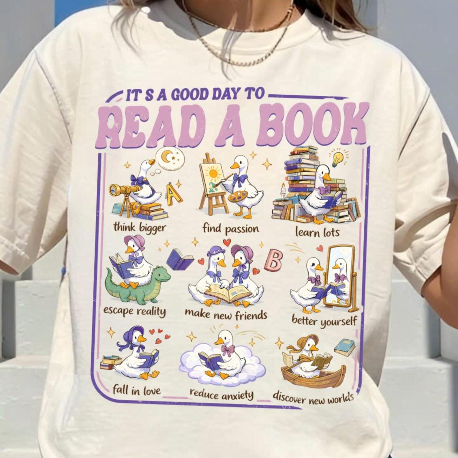 It s A Good Day To Read A Book Tshirt, Teacher Reading Shirt, Book Lover Goose Shirt, Literacy Teacher Tee, Silly Goose Teacher Tshirt S
