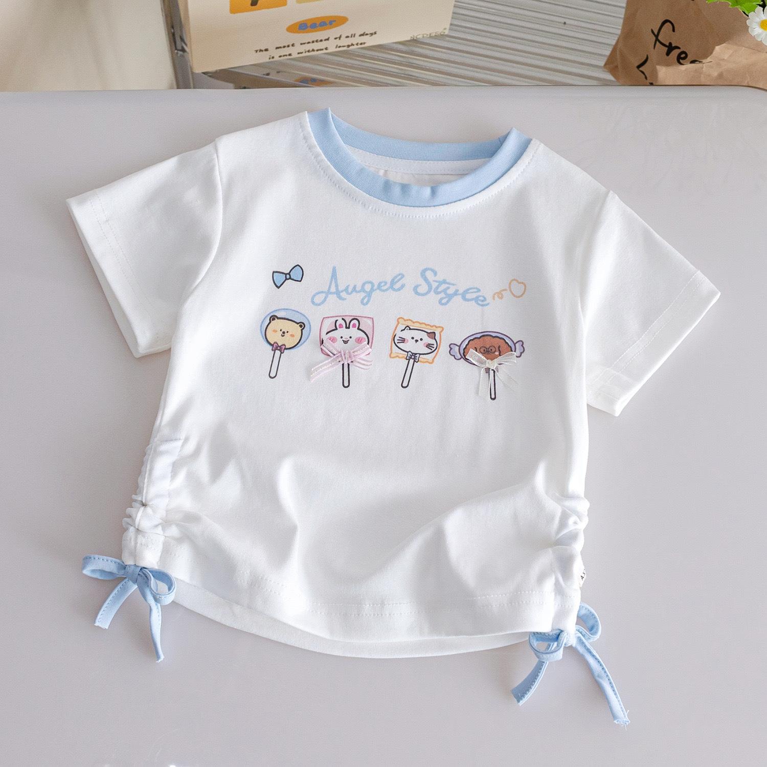 Girls Summer Cartoon Plaid Short Sleeve Top And Shorts Set Cute Baby Casual Two Piece Outfit 90cm