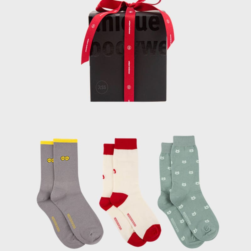 

REDSSOCKSOO [Черная подарочная коробка] 2 пары модных носков RSS rss088 Permanent Man - White